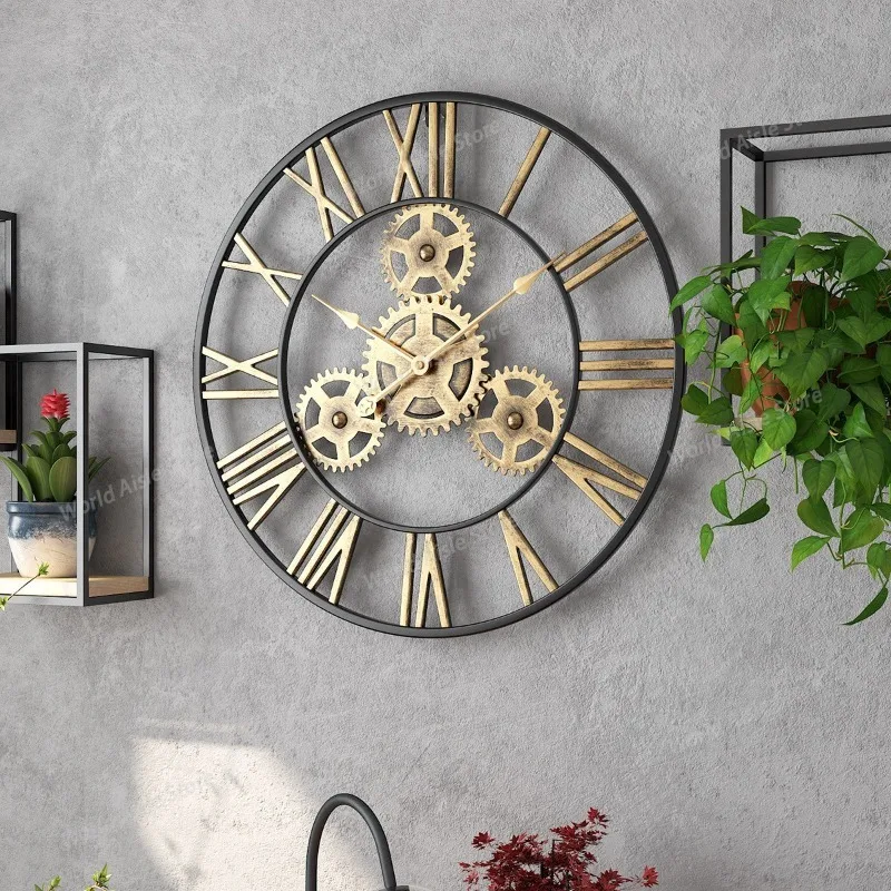 1 Pcs 50CM Metal Gear Wall Clocks Moving Gear Clock Rustic Gear Wall Clock Industrial Decor Clock for House Warming Gifts