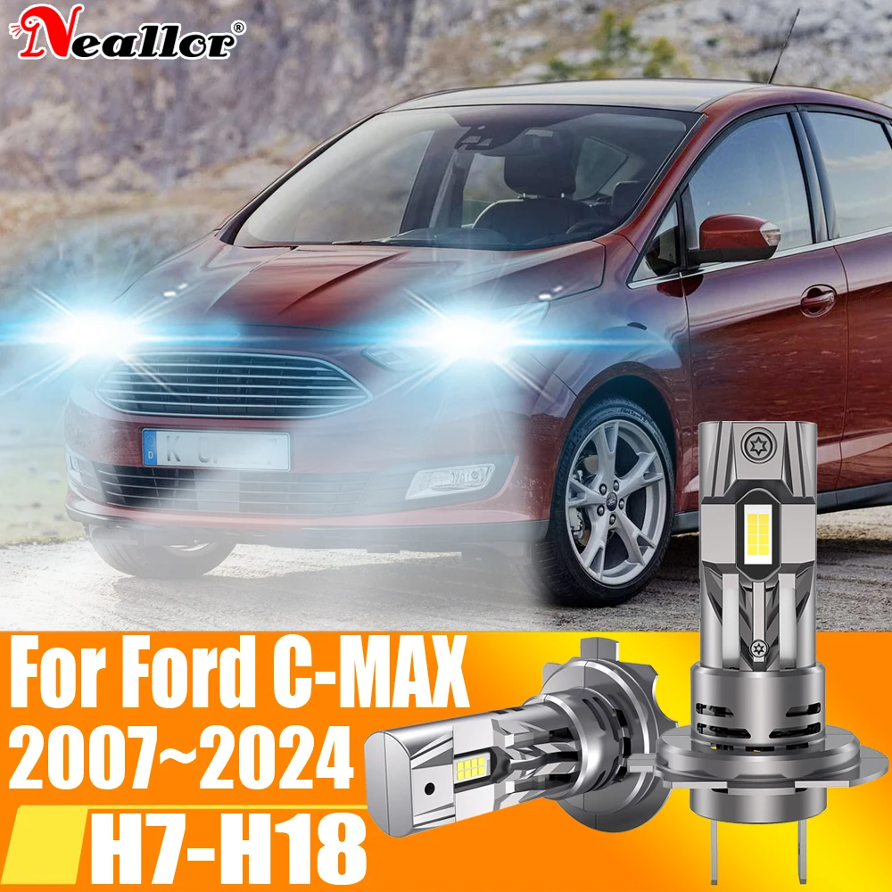 2pcs High Power H7 Led Headlight Canbus No Error H18 Car Bulb 6000K White Light Moto Diode Lamp 12v 55w For Ford C MAX 2007~2024