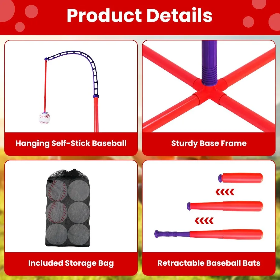 3-in-1 honkbalspeelgoedset voor 35 jaar en peuters, inclusief T-balstandaard, hangend T-stuk, automatische balwerper met verstelbaar