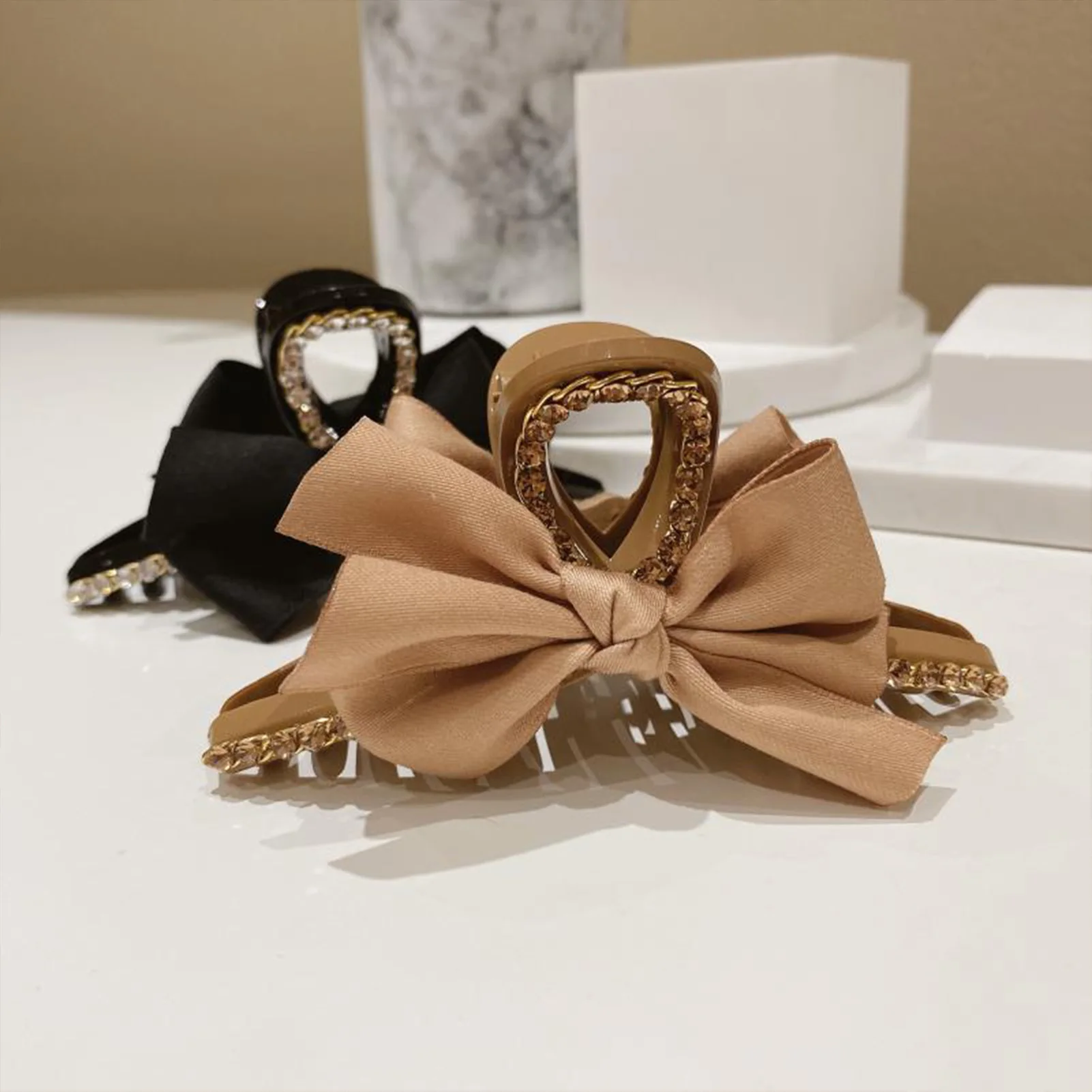 

Black/Khaki Bowknot Hair Claw Clips for Women Girls Ponytail Holder Large Hair Clamps for Thick Hair Boho Hair Accessories