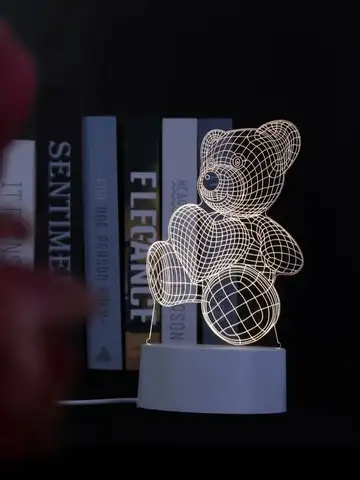 3D Creative Bear Lamp Acrylic USB LED Night Lights Lamp Xmas Christmas Decorations for Home Bedroom Birthday Decor Wedding Gifts