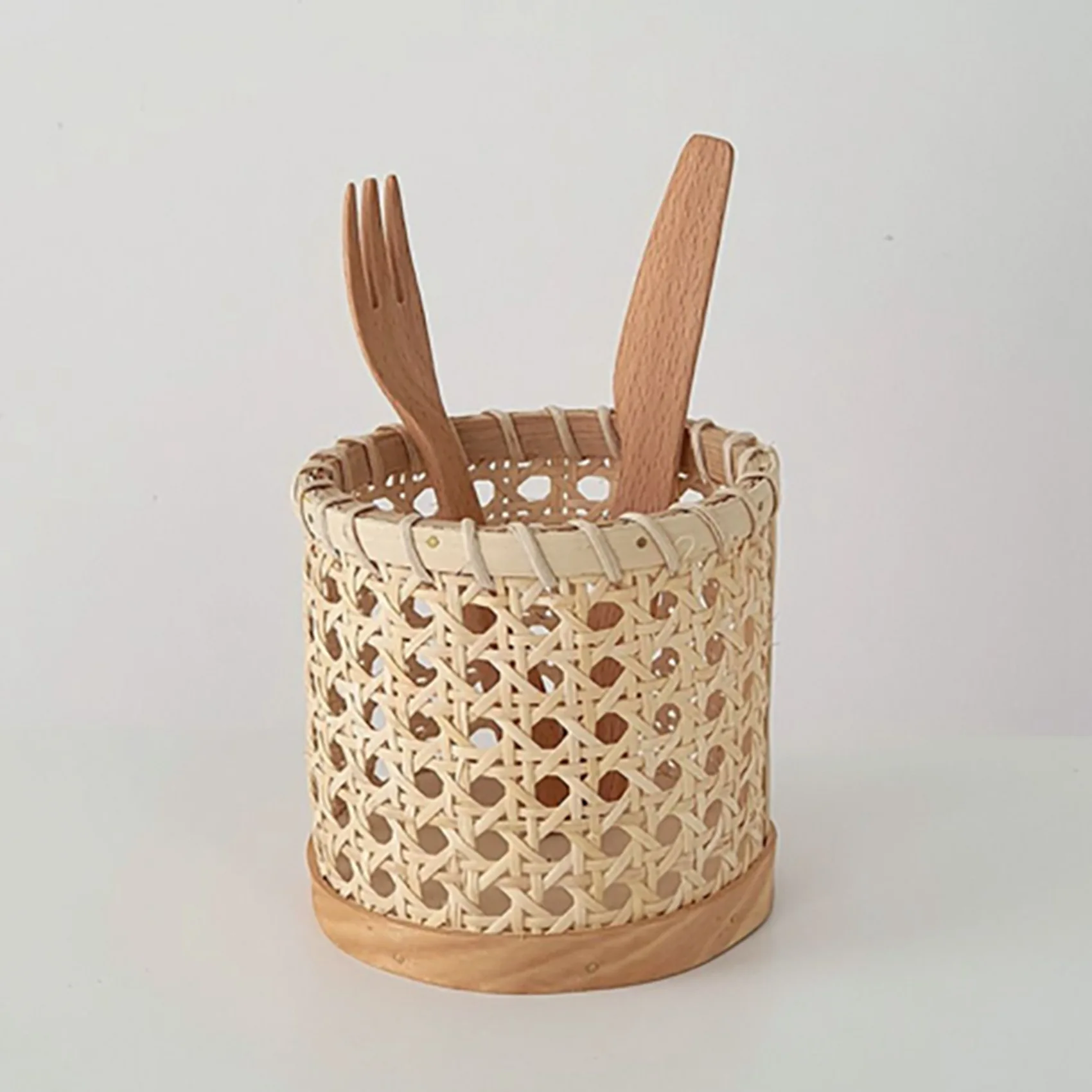 ABWR-3X الروطان عيدان تخزين اليدوية ملعقة حامل مُنظِم أقلام الرصاص منظمة زهرية دعم ديكور مطبخ المنزل