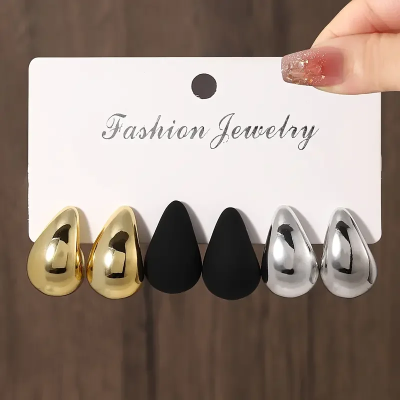 Vintage Elegant Teardrop Stud Earring Set Chic Simple Fashion Lightweight Earrings  for Women Daily Wear Party Jewelry Gift 2025