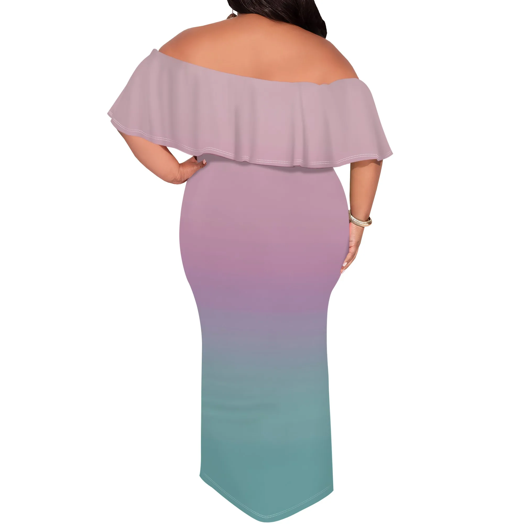 

Plus Size Dresses for Curvy Women Strapless Off Shoulder Ruffle Backless African Print Long Club Party Cocktail Maxi Dresses