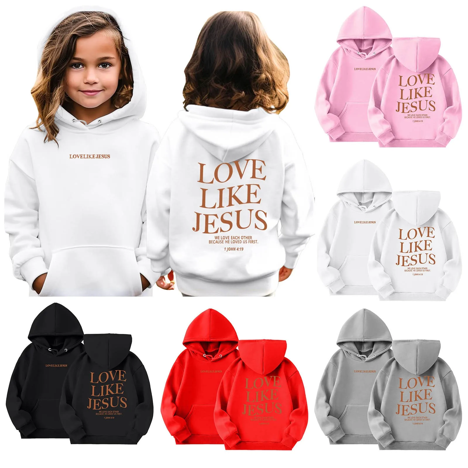 Love Like Jesus letters Print Hooded Sweatshirts Girls Plus Size Hoodie Streetwear Fashion Comfy Pullover Tops Kids Clothing