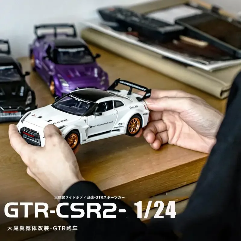 Nissan GTR CSInter Modèle de voiture de sport en alliage métallique moulé sous pression, son et lumière, nervure arrière, collection de jouets pour enfants, cadeaux, 1:24