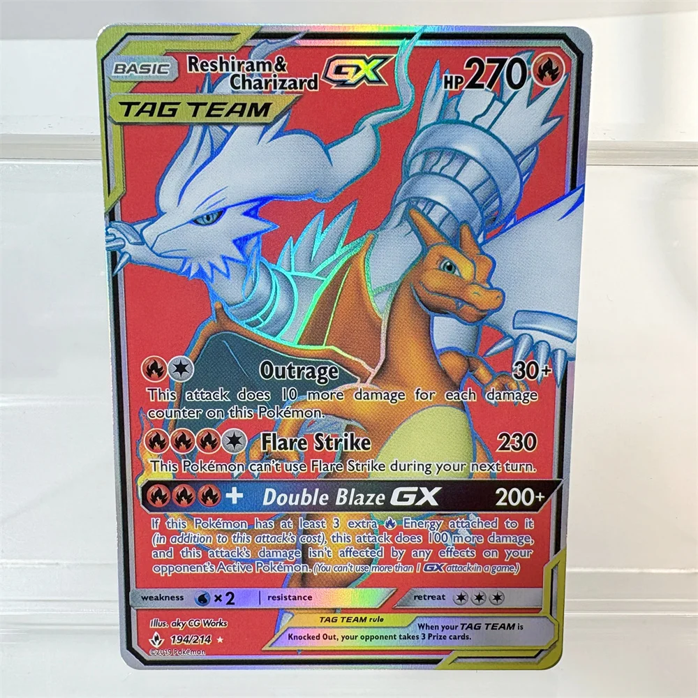 PKM Proxy Card Holographic Rayquaza VMAX Deoxys Reshiram&Charizard Sylveon GX Hobbies Rare Collection Battle Cards Toys Gifts