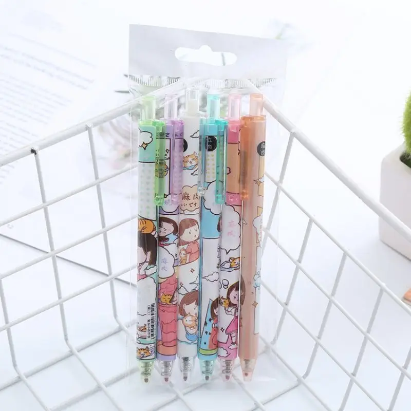 1 Set /6 Piece Cute INS Animals Girls Gel Pen Creative Press Office Gift School Supplies Stationery Kawaii Funny Pens