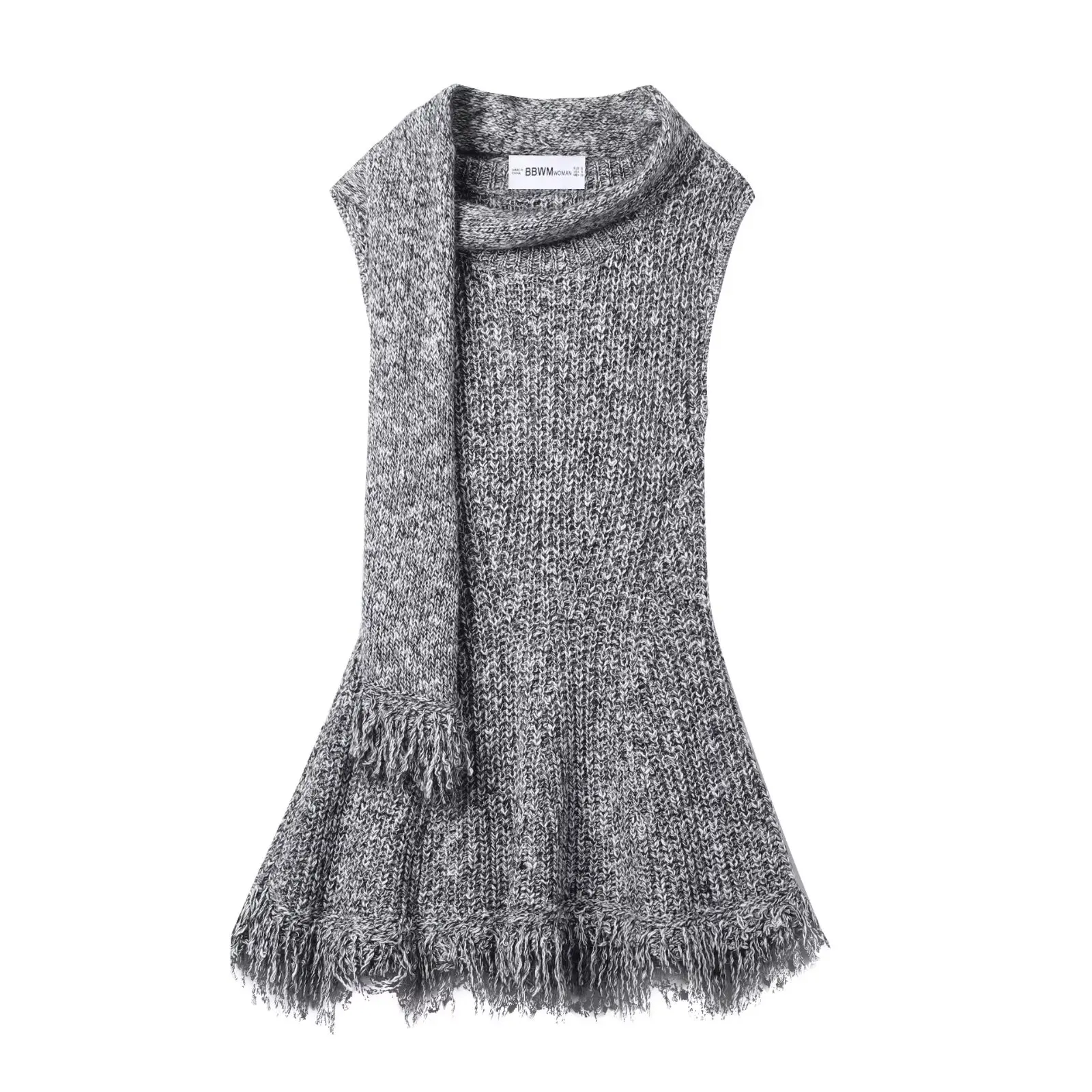 Autumn new scarf decoration collar with frayed hem knitted top for women, fashionable slim fit comfortable style sleeveless top