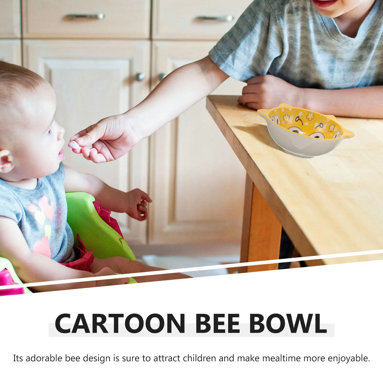2Pcs Cartoon Bee Ceramic Baby Food Bowls Safe Smooth Material Dipping Sauce Snack Serving Bowls for Baby Feeding Kitchen Decor