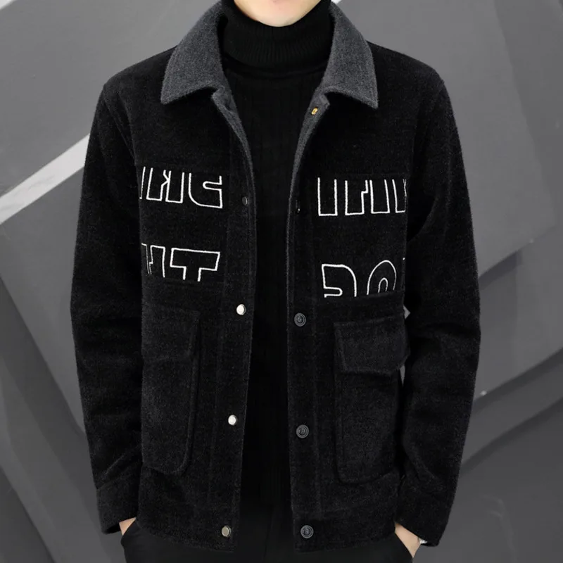 

Contrast Color British Style Winter Thickened Coat Men Pockets Woolen Jacket Korean Casual Social Overcoat Men Jackets Clothing