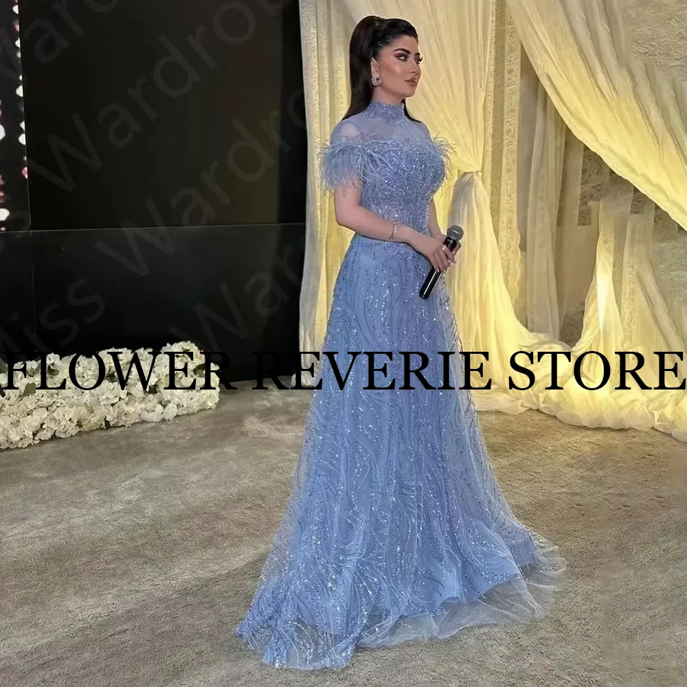 Выпускные платья по индивидуальному заказу Изысканные классические платья из органзы с перьями и бисером, драпированные трапециевидные длинные платья с высоким воротником, мода высокого качества