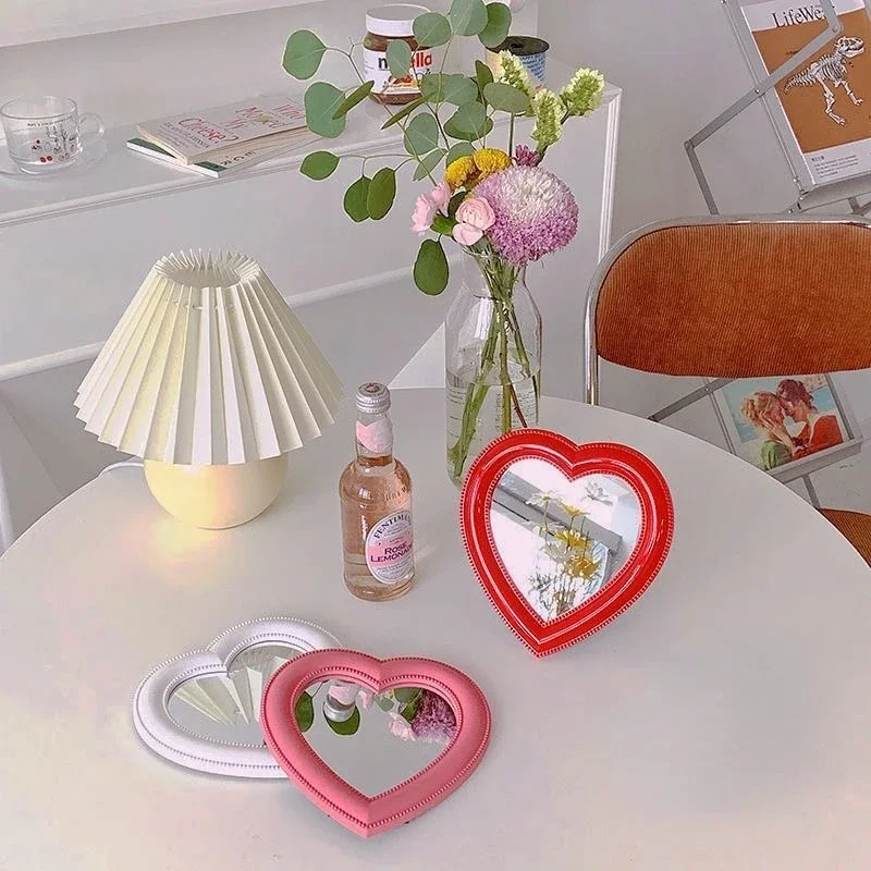 Small Cosmetic Mirror Girl Heart-shaped Student Dormitory Mirror Portable Home Small Mirrors Can Stand Can Hang