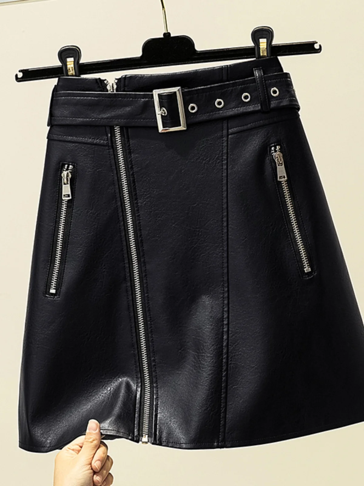 

Women High Waist Leather Skirt Autumn Zipper Up Wrap Hip PU Short Skirt Large Size Sexy Lady Skirt