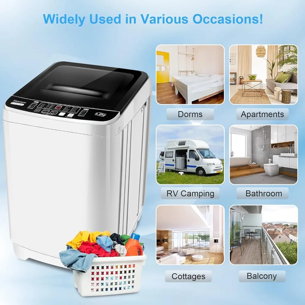 Washing Machine, Washer and Dryer Combo with Drain Pump, 10 Programs 8 Water Level Compact Laundry Washer, Washing Machine