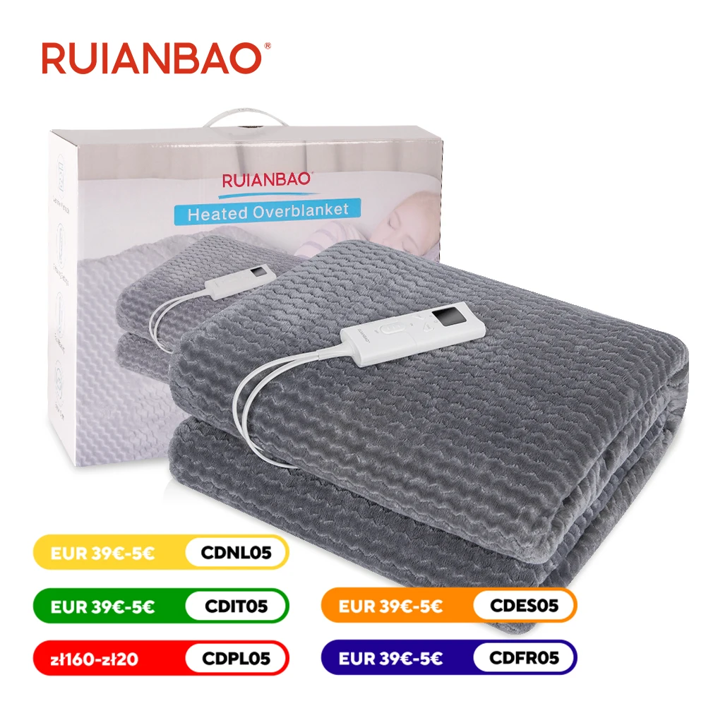 RUIANBAO Electric Heated Blankets – Soft Flannel Bed Blankets 160 x 130 cm 9 Levels of Blue Colour.