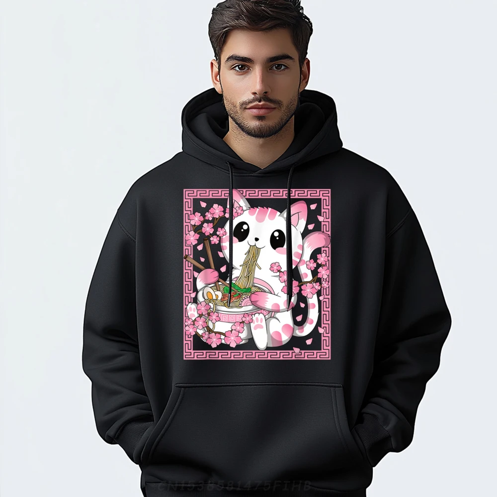 

Pink Kawaii Cat Ramen Noodles Japanese Funny Hoodie Man Durable And Wear-Resistant Mens Designer Clothes Hoodies Aesthetic