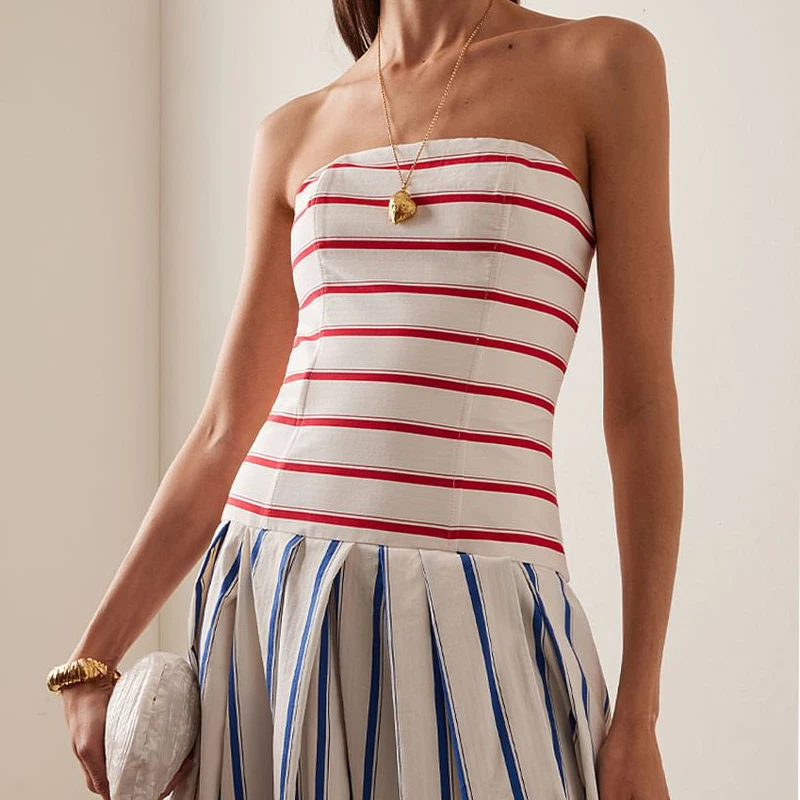 Flaxmaker Fashion Womens Dresses Casual Women Striped Print Sling Maxi Dress Round Neck Sleeveless Long Dress Vestidos Dresses - Image 2