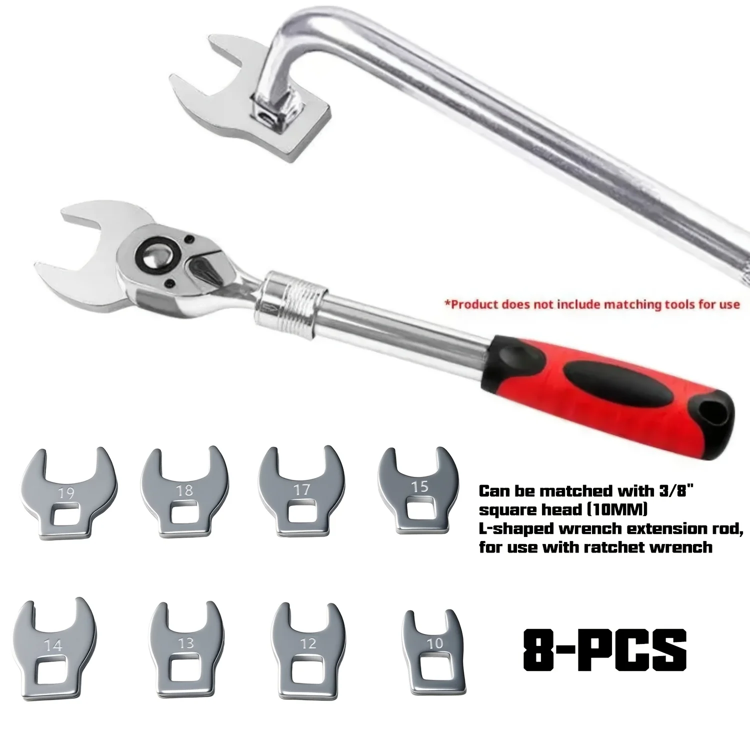 8-teiliger 3/8-Zoll-Antrieb Krähenfußschlüssel-Set 10 bis 19 mm metrischer Maulschlüssel Metrisches Hardware-Werkzeug – Detail 9