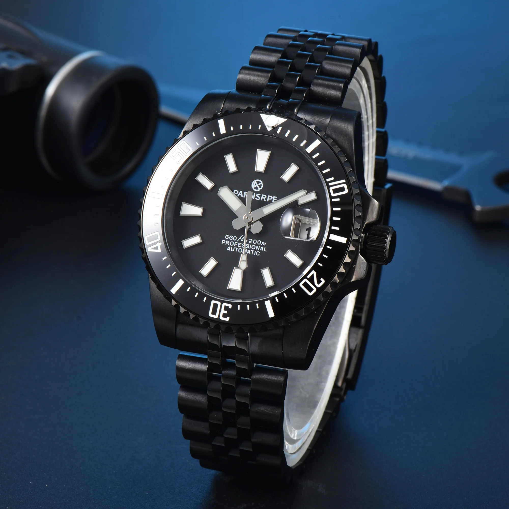 PARNSPPE Top brand 40mm Black Water Ghost Sapphire luminous NH35 movement fully automatic mechanical watch 100m waterproof