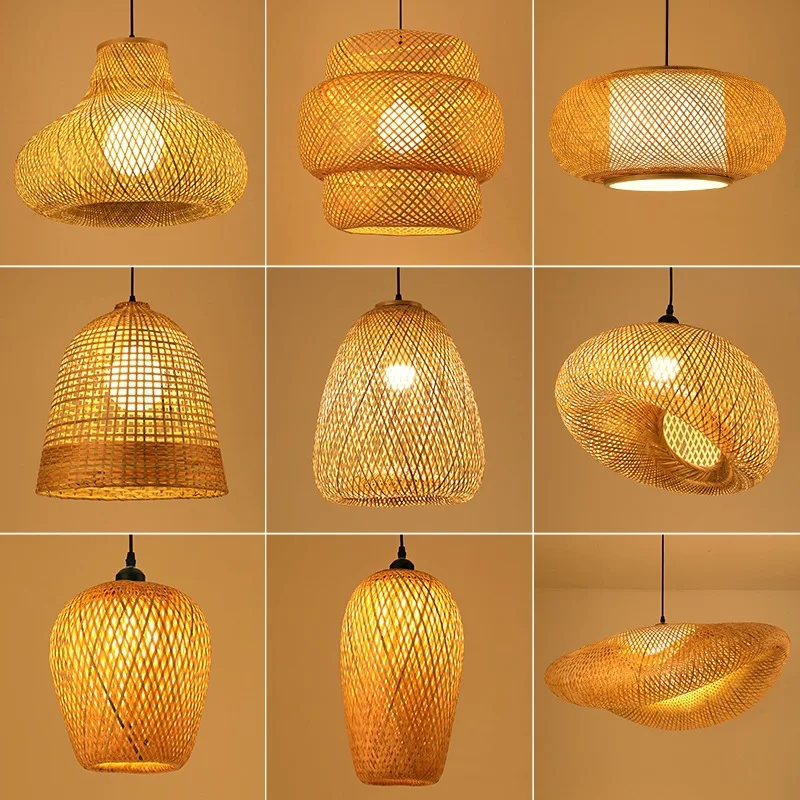 2025 New Bamboo Pendant Lamps Ceiling Lights Rattan Wicker Lustre Hand Knit Braiding Suspended Home Dining Braided Decor Hot