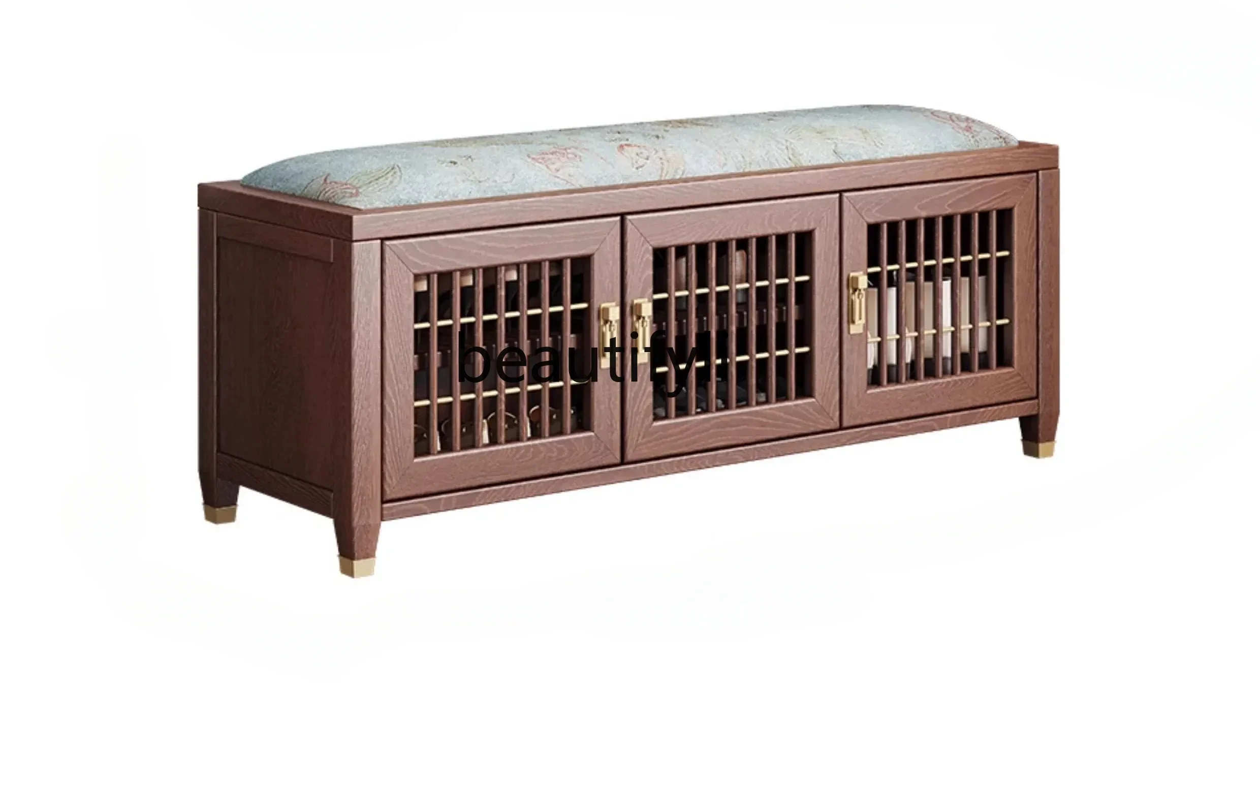 

0R New Chinese shoe changing stool All solid wood sofa stool at the door of the home Storage fabric soft bag shoe cabinet stool
