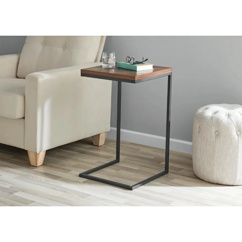 C-Shape Metal End Table, Canyon Walnut Finish,15.5