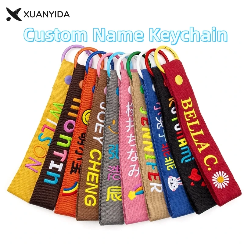 Custom Keychain With Name Embroidered Key Tag Strap Keyring For Women Men Bag Children Schoolbag Pendant Personalized Key Chain