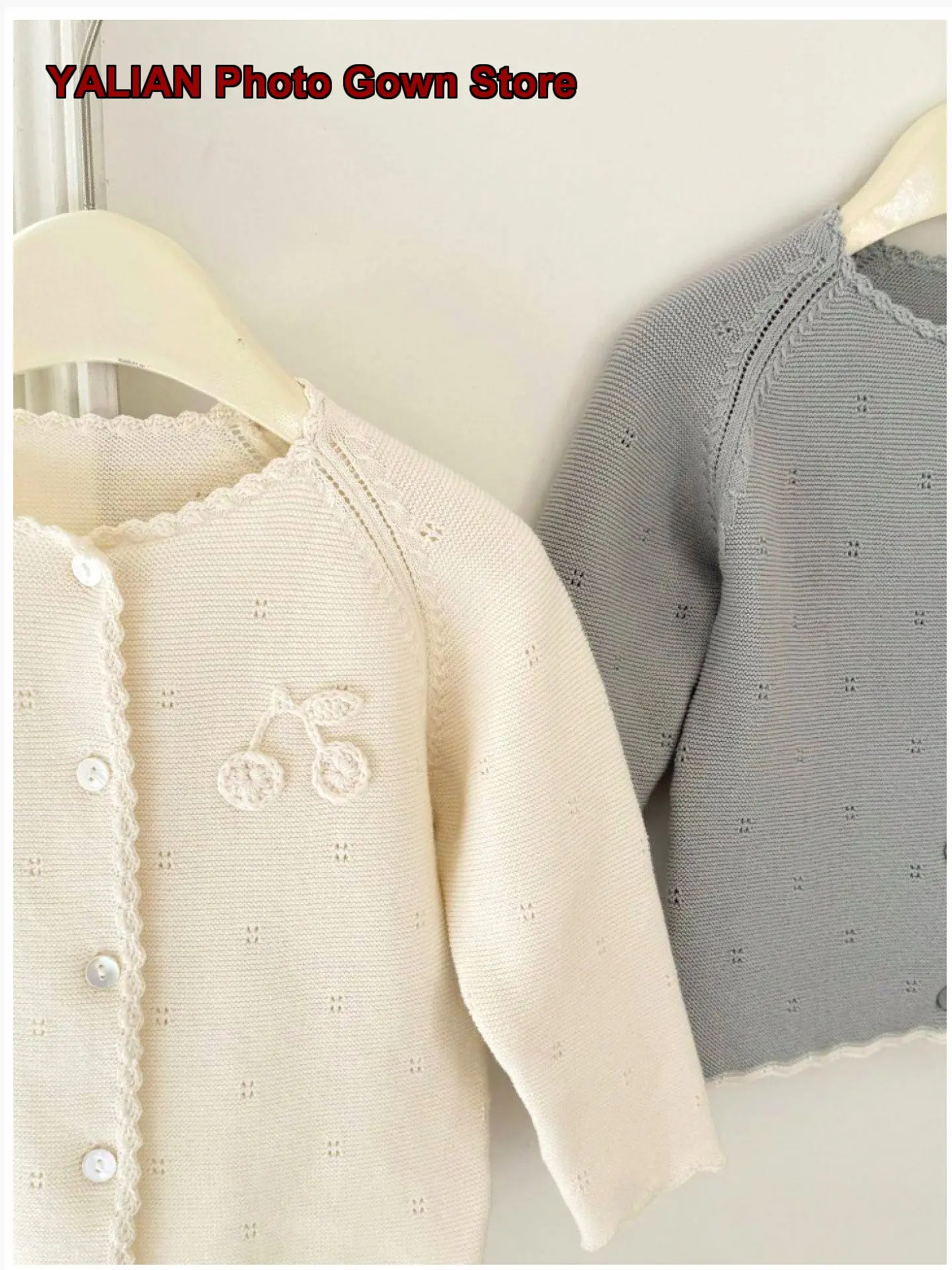 Girls 26 Spring Autumn Stylish Thin Solid Color Cotton Hollow Out Lace Kids Knit Jacket