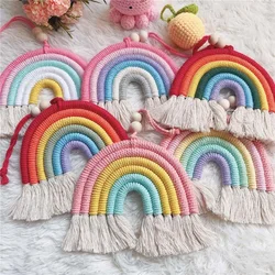 Handmade Woven Cotton Rope Rainbow Tassels Bead Boho Style Pendants Rainbow Children'S Room Wall Hanging Holiday Decoration