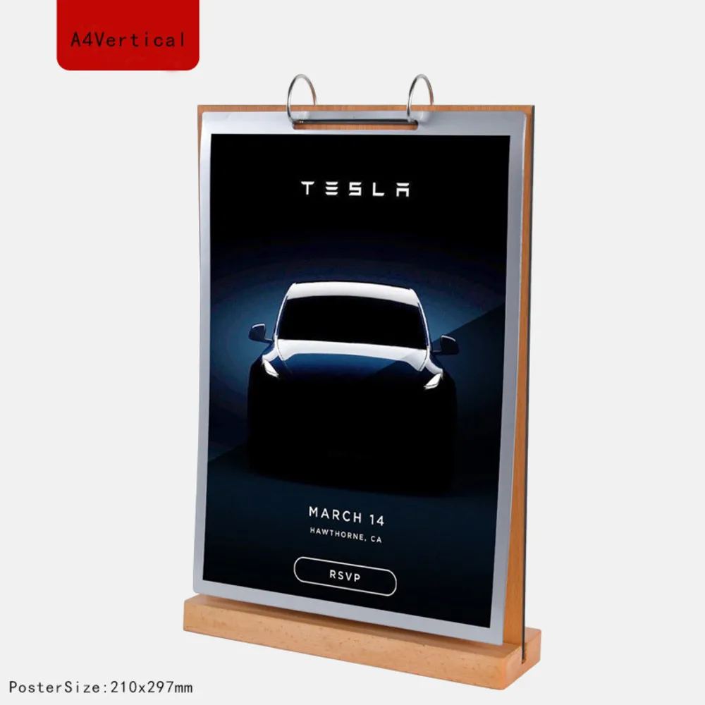 A4 Wooden Base Acrylic Label, Suitable For Advertising And Promotion Signage Display Of Photos/Pictures/Posters/Menus