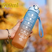 900ml Sports Water Bottle with Time Markers, Leak-Proof Lid, Motivational Portable Plastic Water Bottle, Suitable for Outdoor Sports and Fitness Activities