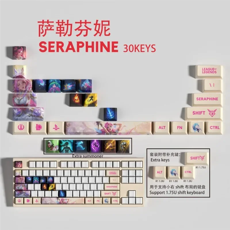 League of Legends anime game periphery keycap 30 key LOL Jinx Yasuo VIEGO KaiSa skill OEM high PBT heat sublimates Keyboard cap