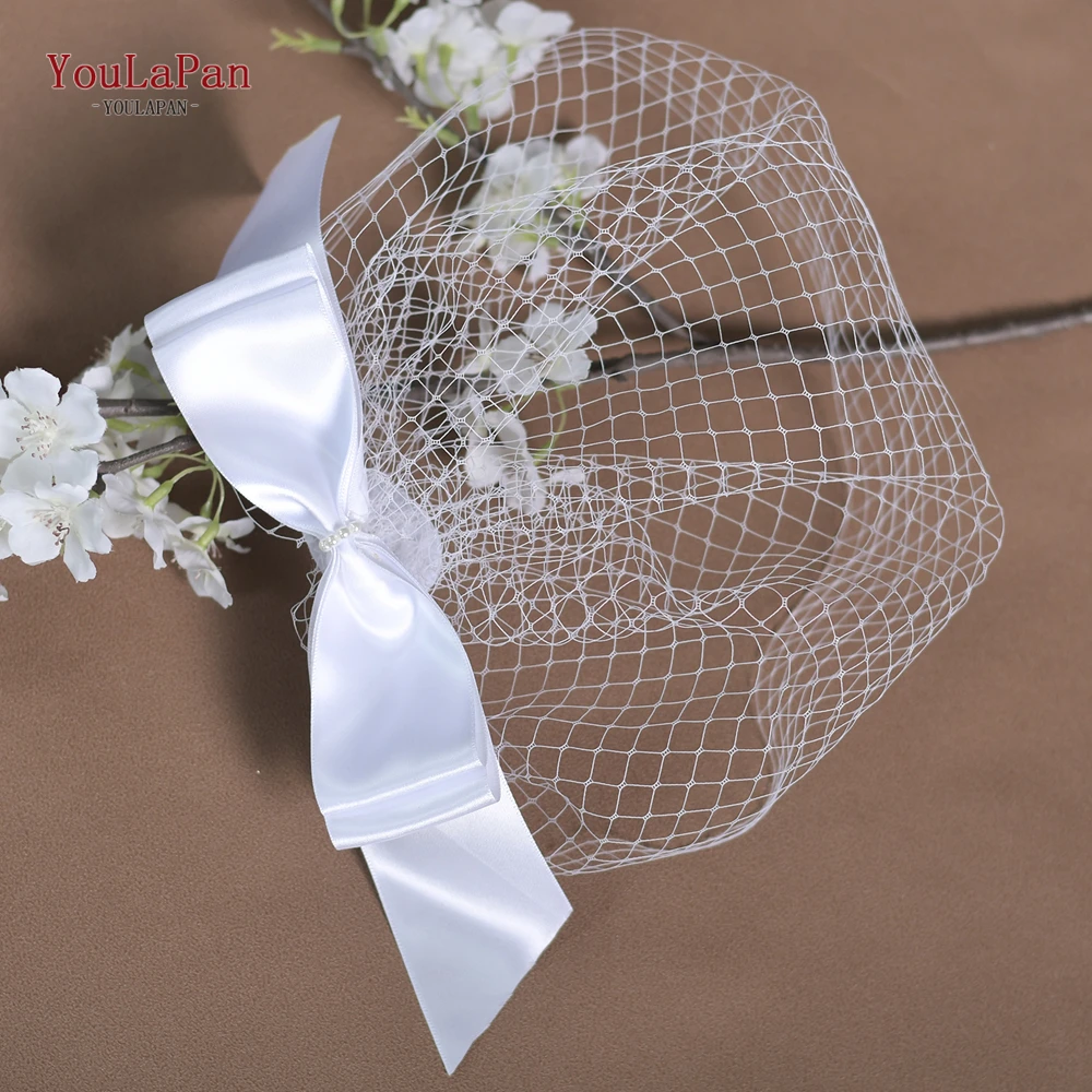 YouLaPan Short Bird Cage Veil Bridal Wedding Accessory Mesh Blush Veil Satin Bow Mesh Vestiti Eleganti Da Matrimonio VA03