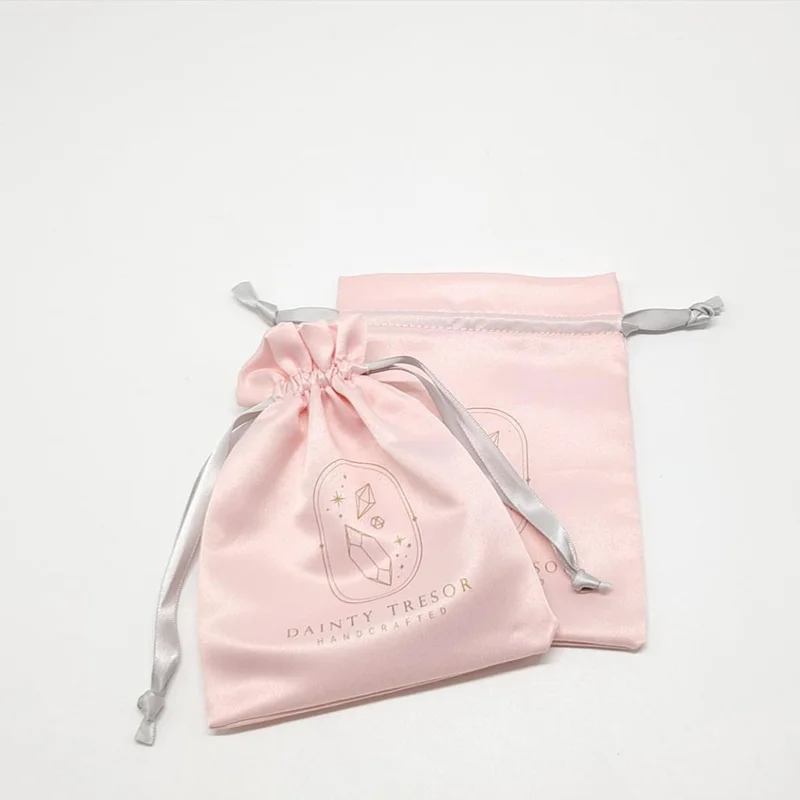 Pink Silk Stain Gift Bags 7x9cm 8x10cm 9x12cm 11x14cm Perfume Eyelashes Higher Quality Drawstring Pouches Jewelry Sachets Custom