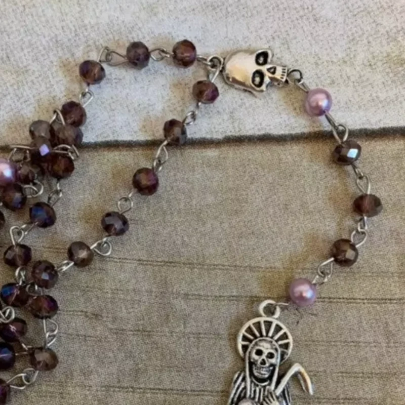 Dark purple santa muerte rosary, santisima muerte rosary, nuestra senora de la santa muerte, holy death rosary, sacred death ros