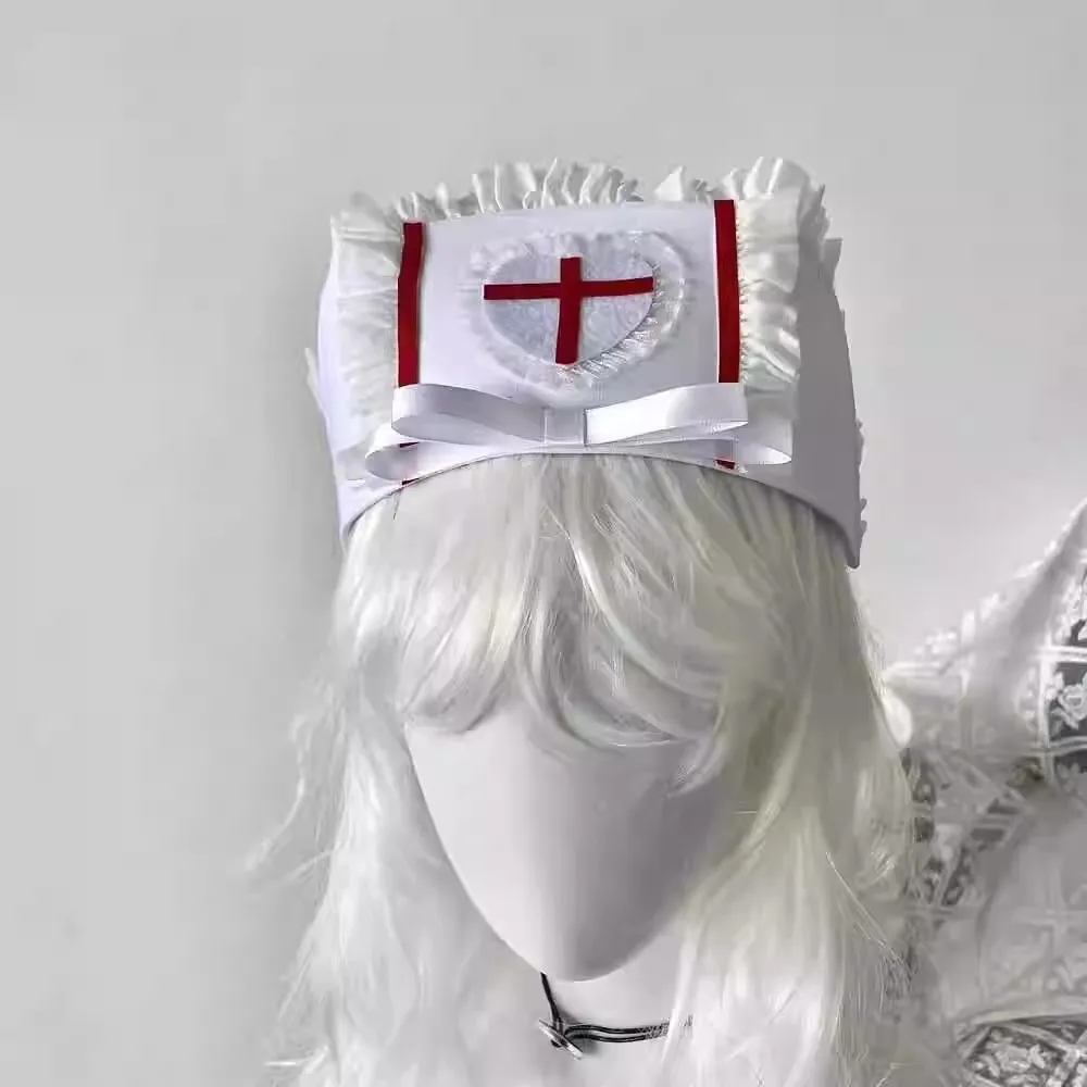 الثقافة الفرعية القوطية الظلام الشرير ثقافة فرعية أبي y2k فتاة الطبية ممرضة قبعة مع مقوس دانتيل الحلو تأثيري التصوير الدعائم تأثيري