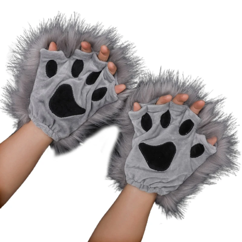 1 Pair Wolf Paws Fingerless Gloves Furry Kitten Paw Foxes Claws Mittens Gothic Cosplay Accessory Dropship