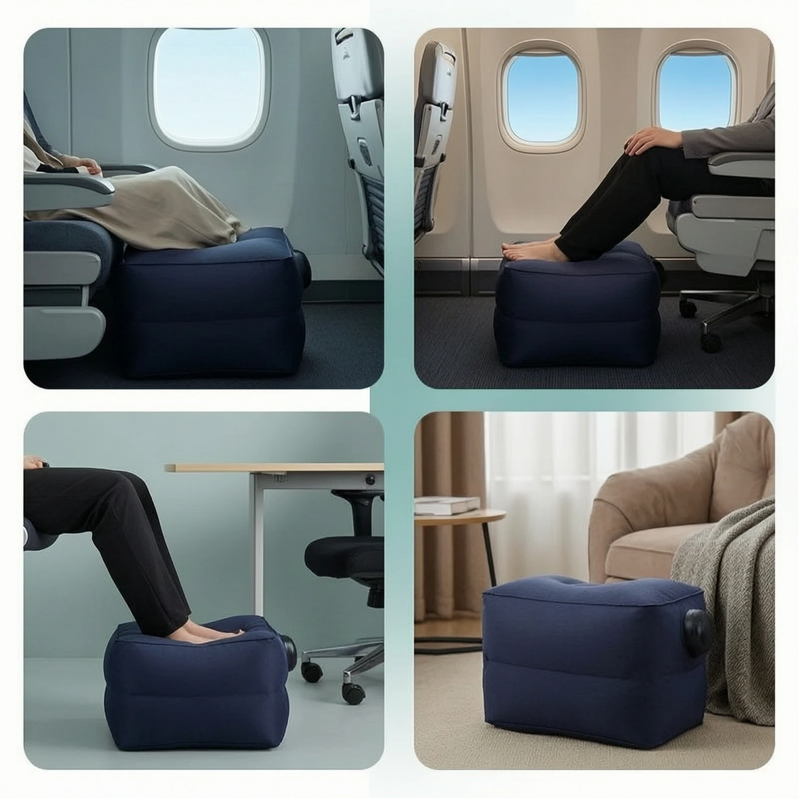 Inflatable Footstool Portable Inflatable Footrest Travel Footrest with Flocked Surface Comfortable Foot Stool Space-Saving