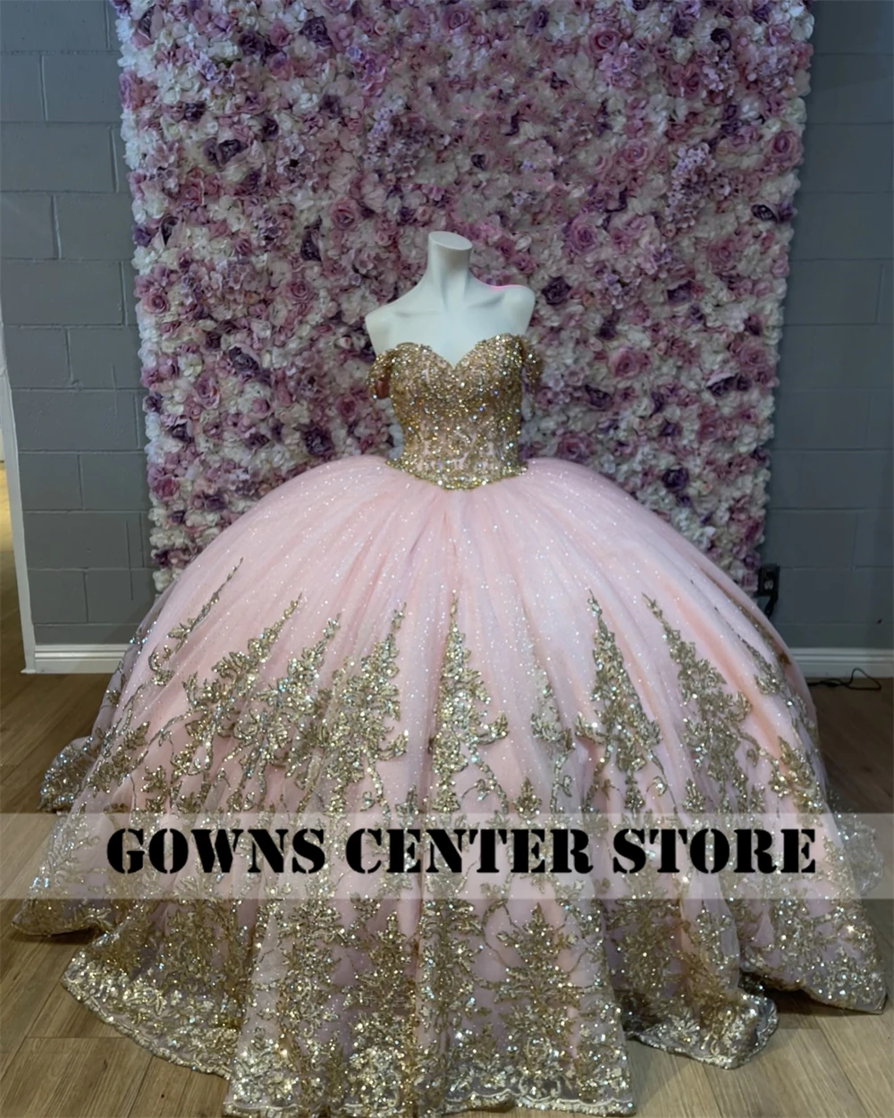 Sparkly Pink Princess Quinceanera Dress Gold applique Beads Rhinestones Birthday Ball Gown vestidos de 15 quinceañera Customized