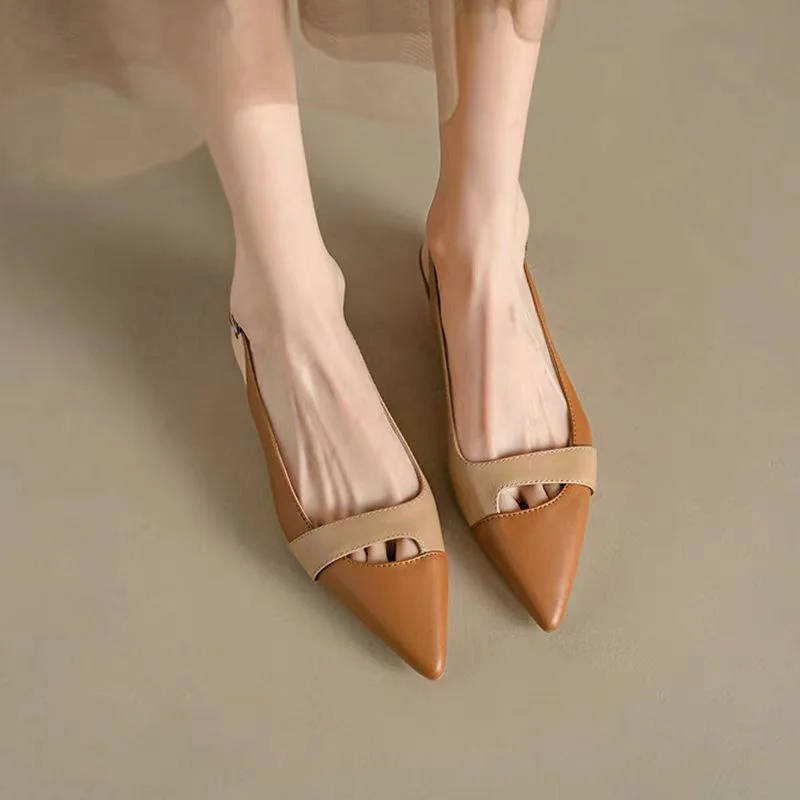 2024 Summer New Pointed Toe Women Sandals Leather Face Color Block Light Mouth Shoes Comfortable External Wearing Lady shoes