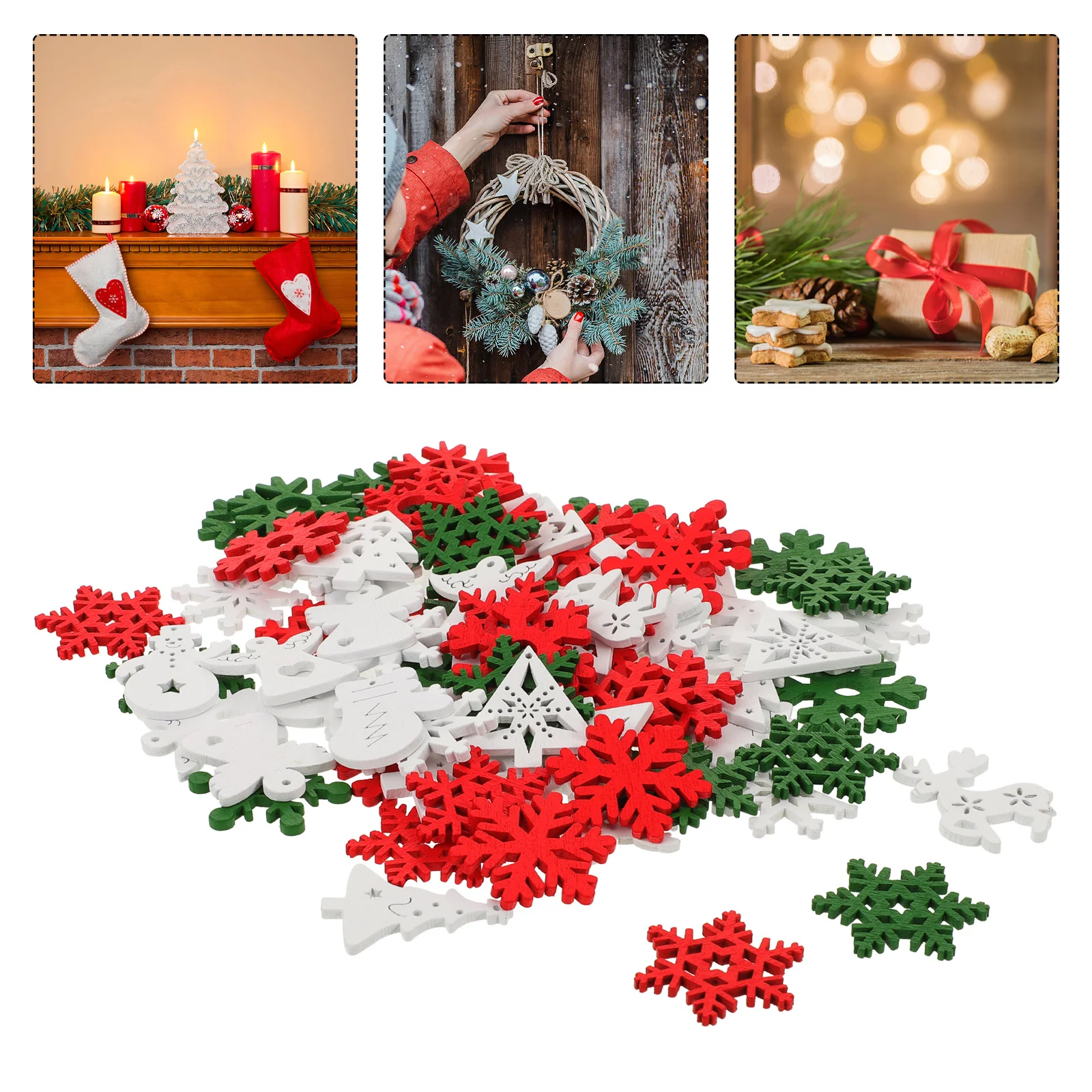 

100Pcs Christmas Snowflake Decoration Unfinished Wood Snowflake Cutouts Farmhouse Style Hanging Xmas Party Crafts