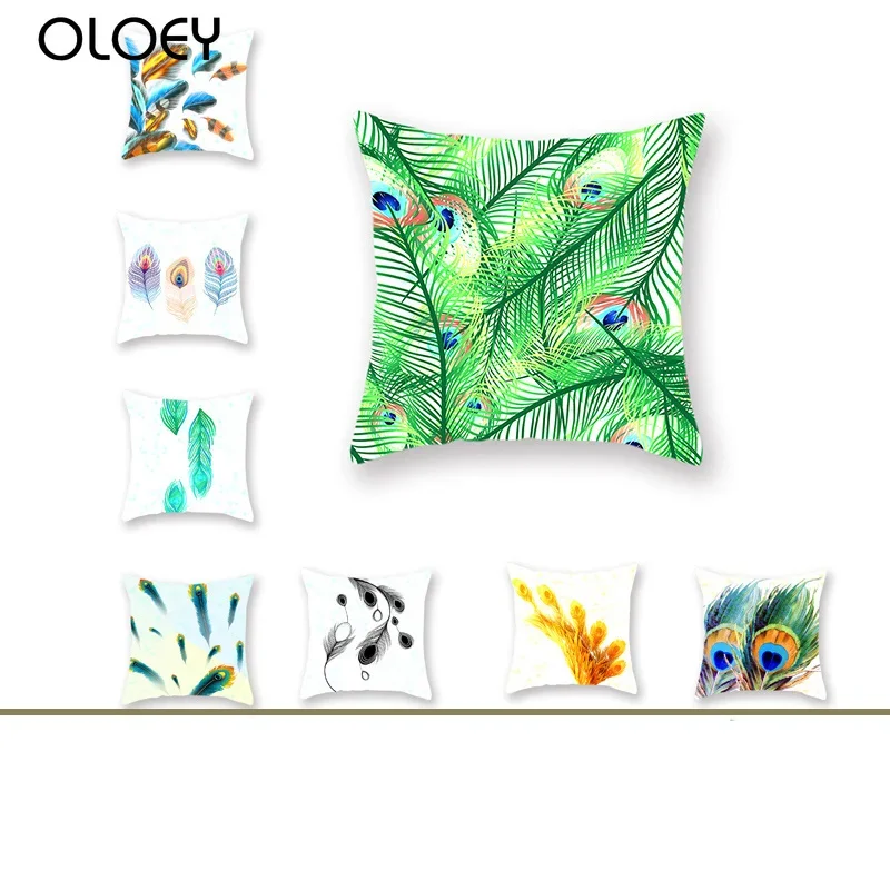 Polyester Pillowcase, Home Pillowcase, Peacock Feather Pillowcase, Bedroom and Office Hotel Car Decorative Pillowcase 45x45 Cm .