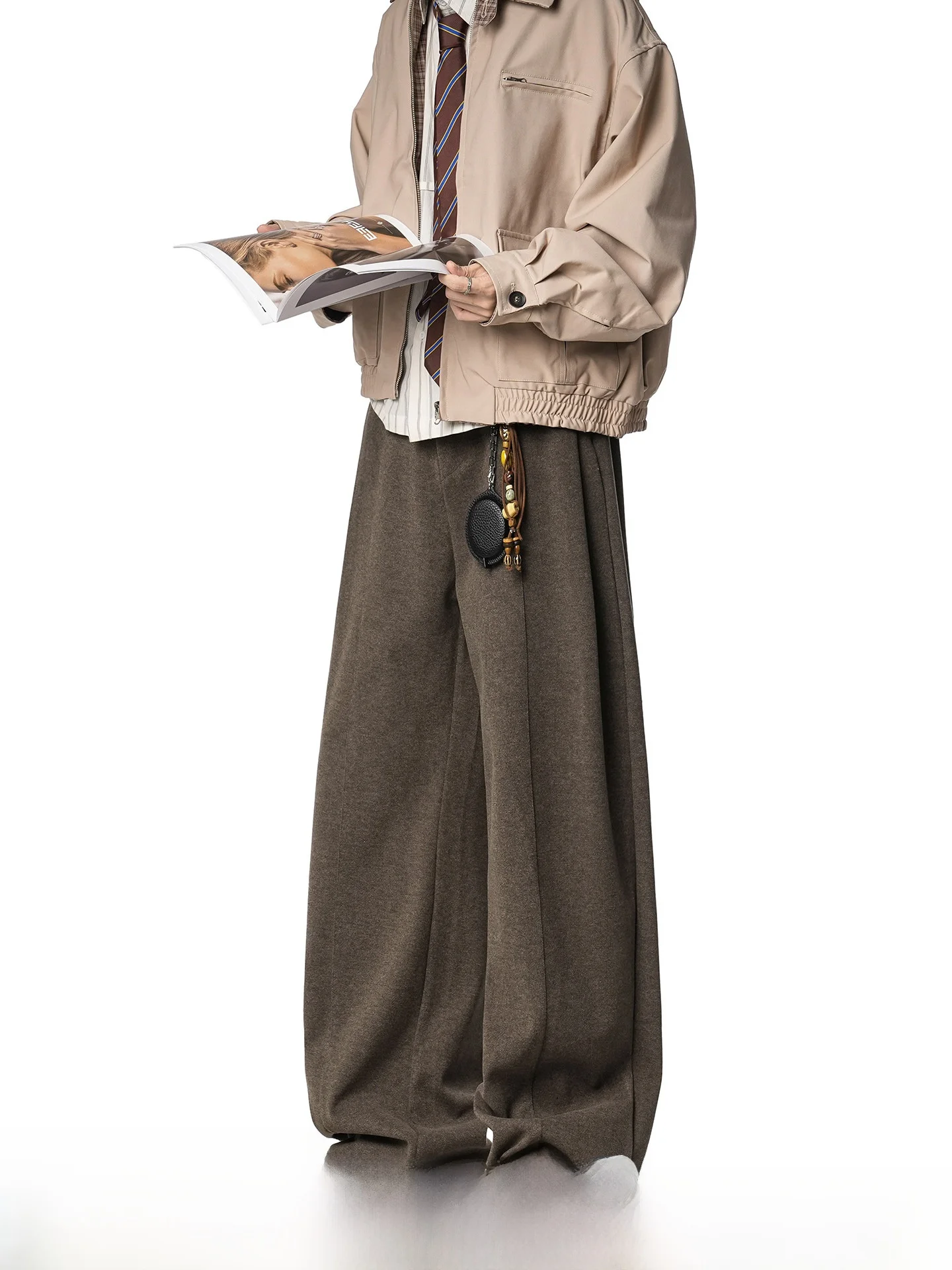 Dream Made Men's Woolen Wide Leg Straight Casual Pants Spring Autumn New Style Comfortable Warm Polyester Fiber Trousers