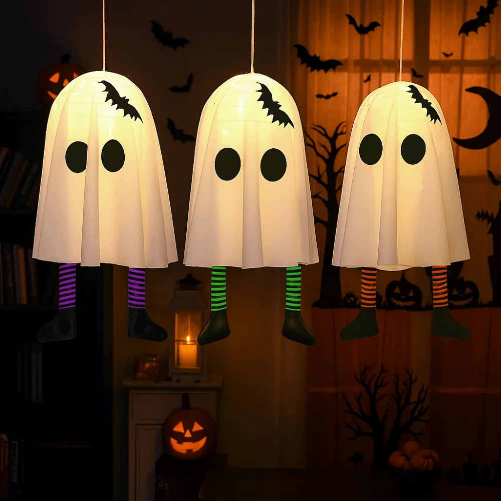 مضيئة هالوين معلقة شبح وامض تأثير متوهج هالوين شنقا زخرفة العائمة مع أضواء الجنية LED شبح #1