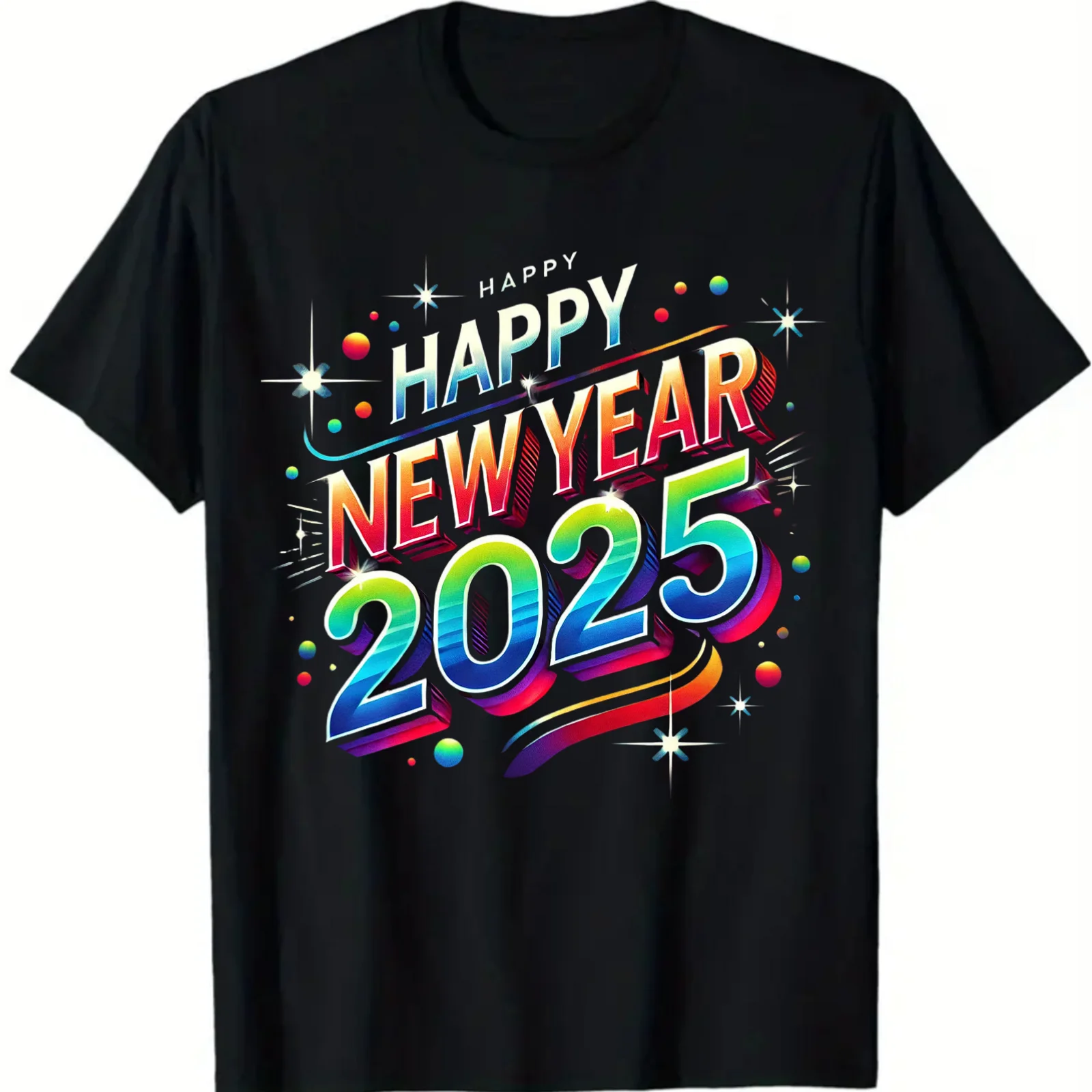 1 Pack, Happy New Year 2025 T Shirt for Men Women Printed Short Sleeve Tees Family Happy New Year Holiday T-Shirt Tops, S-4XL