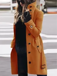 Winter Turn-down Neck Woolen Jacket Coat Outerwears Women Fashion Solid Long Sleeve Single Breasted Loose Wool Coats Streetwear