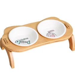 Gamelles surélevées en bambou pour chat et petit chien, bol anti-fuite pour aliments et eau pour animaux de compagnie, mangeoire parfaite pour chiot et chat