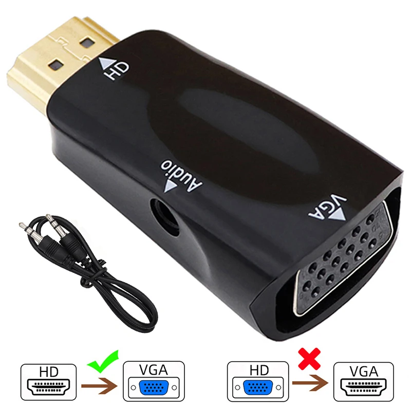 HDMI-Compatible Male To VGA Female Adapter Full HD 1080P Audio Cable Converter For PC Laptops TV Box Computer Display Projector