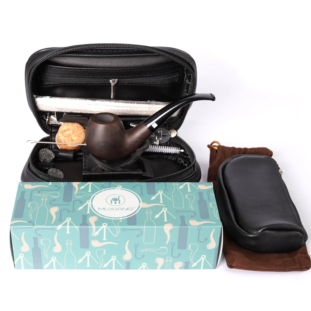 JIBILL Sandalwood Tobacco Pipe Set Smoking Pipe + Cleaning Set + Bag, 9mm Pipe Channel Perfect Set for Beginner Smokers Gift